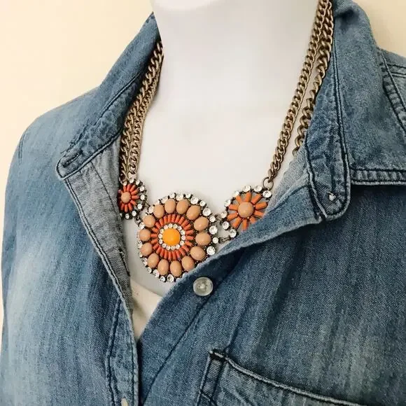 J. Crew Orange and Tan Statement Necklace - Picture 10 of 10